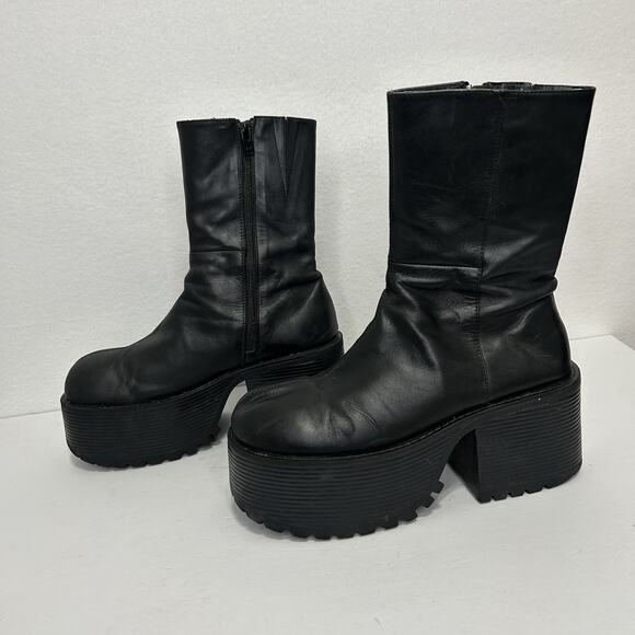 UNIF Parker Chunky Platform Black Leather Boots Sz 10 Dark Academia Goth Grunge - Picture 5 of 9